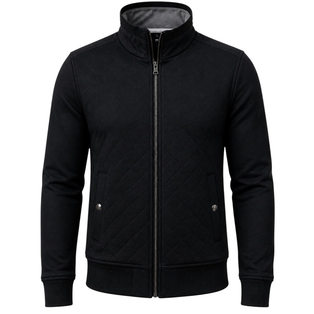 Banana Republic Quilted Knit Jacket M Black Full Zip Modern Sleek Casual Preppy